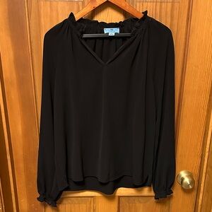 CeCe Black Ruffled Blouse